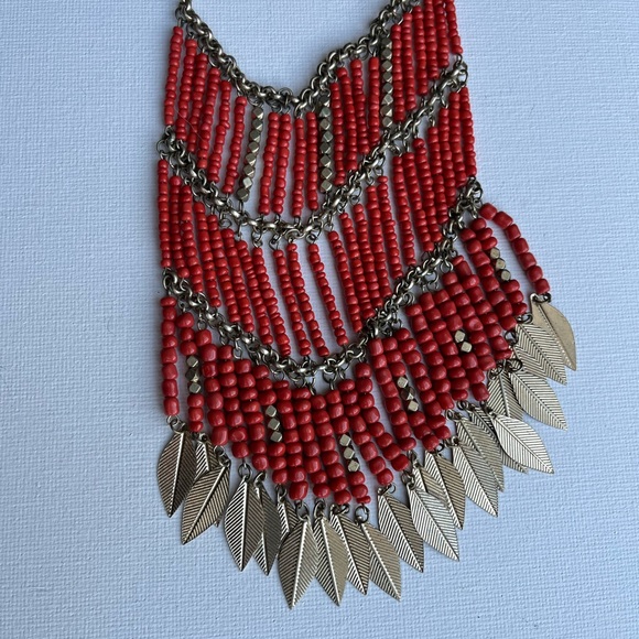 Orange beaded feather statement necklace - Picture 3 of 3